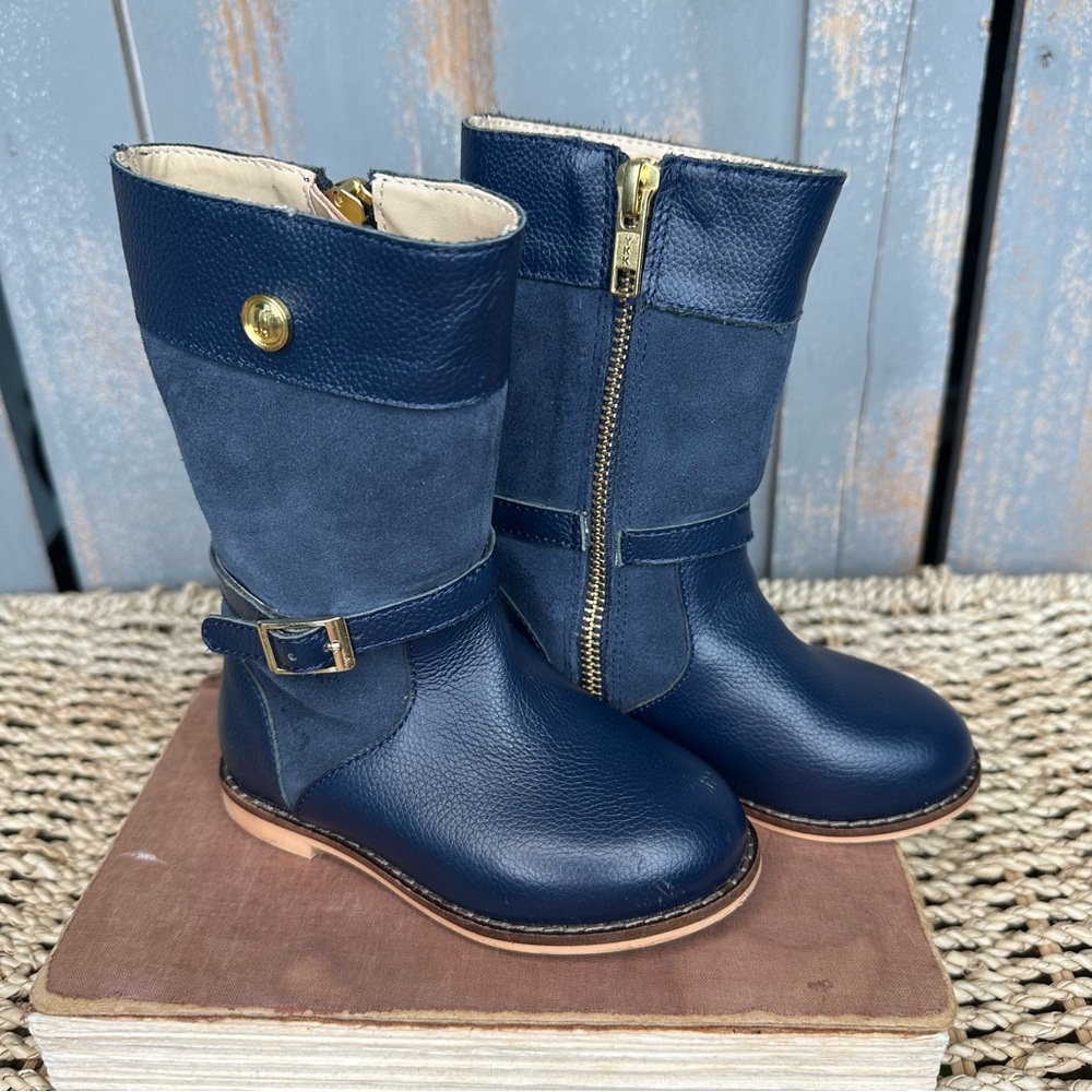 Janie and Jack Navy Leather and Suede Mid-Calf Girls Boots